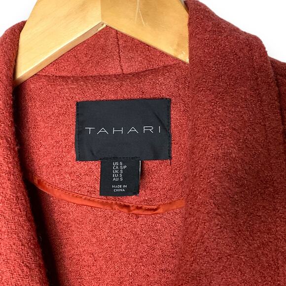 Tahari Sweater Knit Duster Long Coat Wool Blend Womens Size Small Open Front - Picture 11 of 12